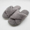 Thumbnail 7: Nikta Fluffy Cross Faux Fur Gray Slippers – Open Toe Fuzzy Slides