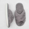 Thumbnail 8: Nikta Fluffy Cross Faux Fur Gray Slippers – Open Toe Fuzzy Slides