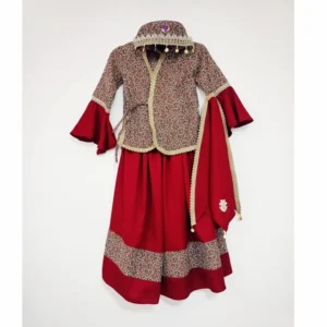 Iranian Handmade Qajar Outfit with Voluminous Pleated Skirt, Termeh Jacket and Coin Hat – Authentic Cultural Heritage Dress