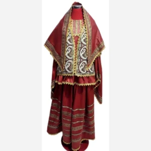 Iranian Handmade Qajar Outfit – Termeh Jacket, Flared Sleeves with Long Trails, Decorative Belt and Traditional Headband