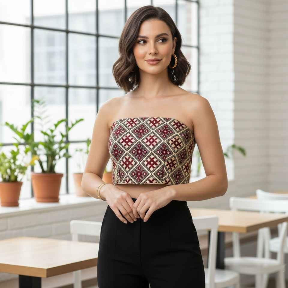 Handcrafted Balochi Embroidered Crop Top with Genuine Silk Thread – Persian Elegance, Heritage, and Luxury Combined