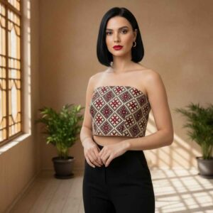Handcrafted Balochi Embroidered Crop Top with Genuine Silk Thread – Persian Elegance, Heritage, and Luxury Combined