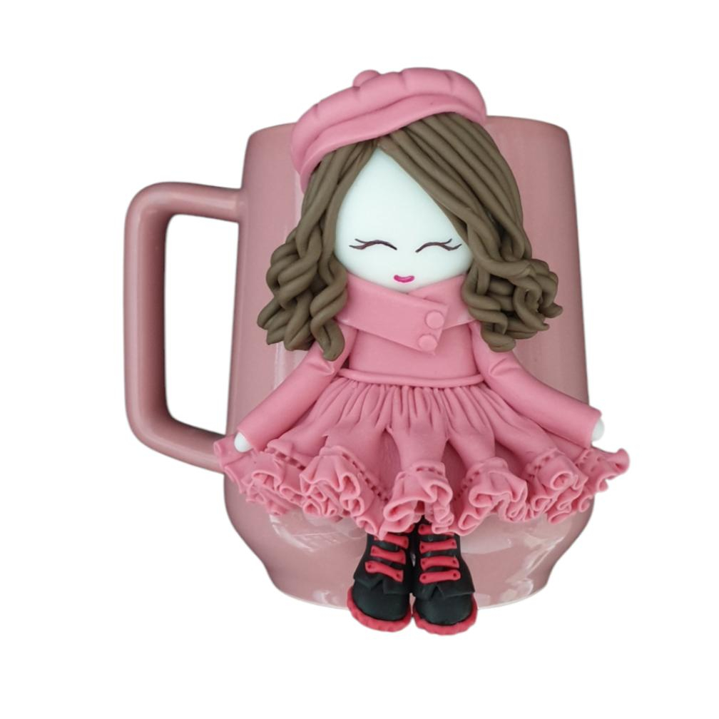 Main image of Handcrafted Ceramic Mug with Girl Doll Design – Artistic Giftable Cup for Tea & Coffee