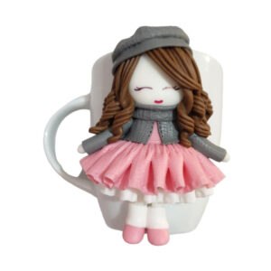 Handcrafted Ceramic Mug with Girl Doll Design – Artistic Giftable Cup for Gifting