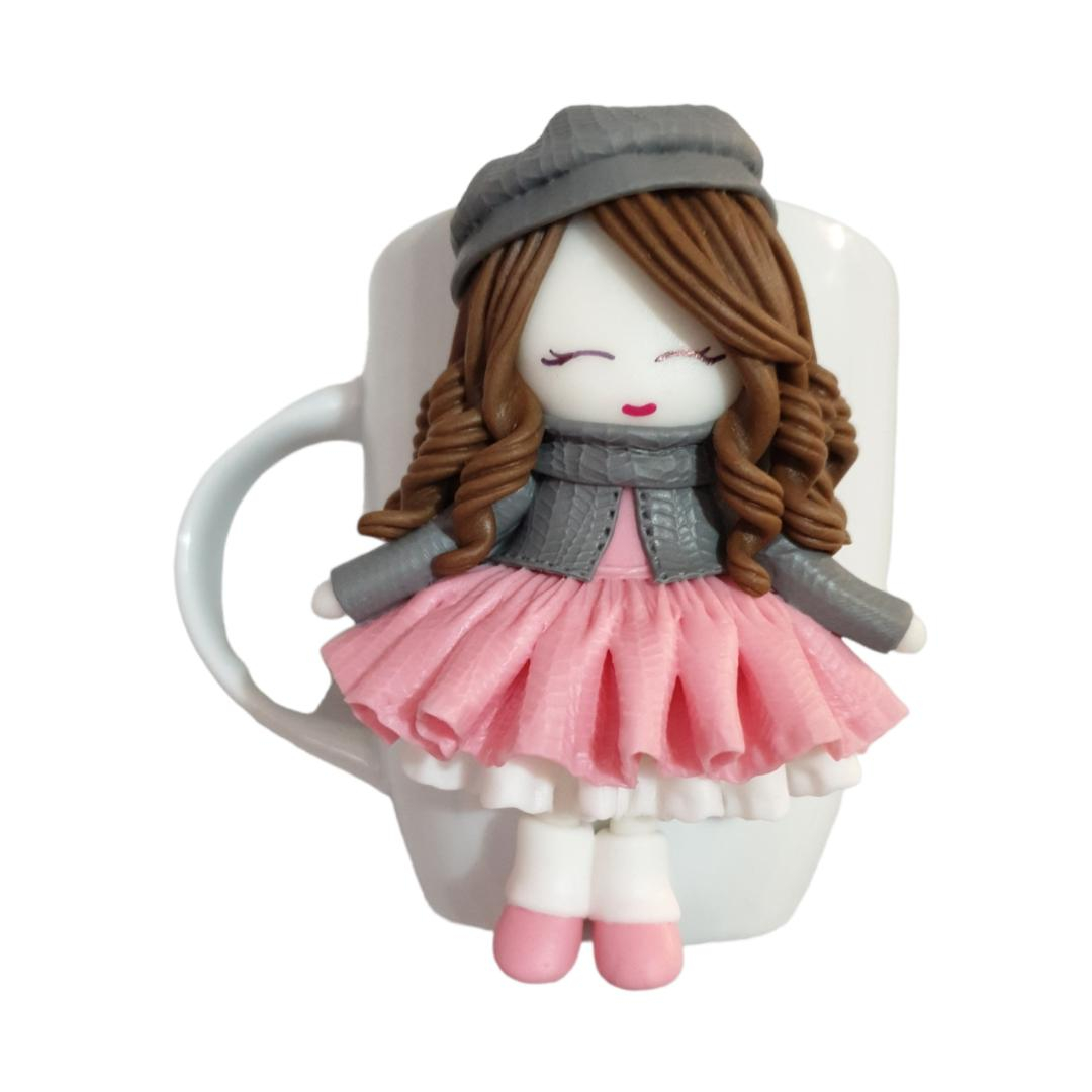 Main image of Handcrafted Ceramic Mug with Girl Doll Design – Artistic Giftable Cup for Gifting