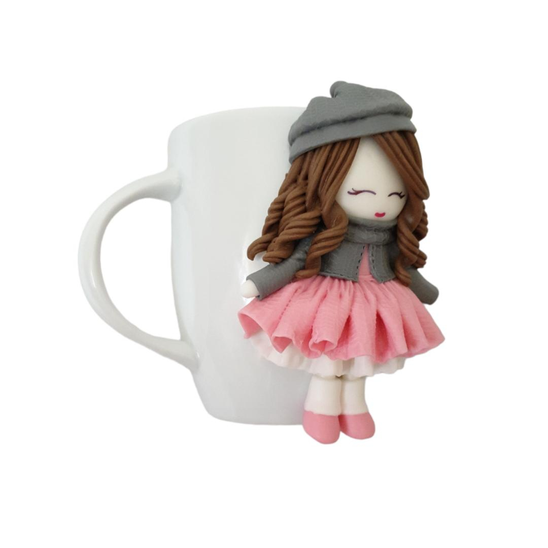 Handcrafted Ceramic Mug with Girl Doll Design – Artistic Giftable Cup for Gifting