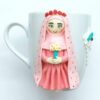 Handcrafted Ceramic Mug with Muslim Girl Figurine – Elegant Polymer Clay Design for D;aily Use & Gift Giving