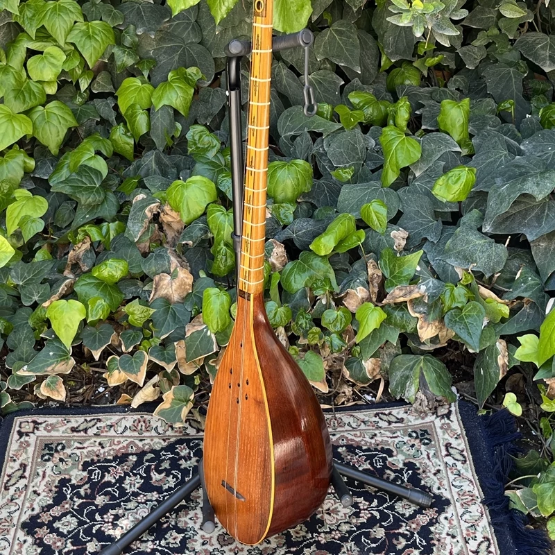 Main image of Handcrafted Persian Tanbur by Ne'matollahi – A long-necked, fretted lute featuring a ribbed mulberry wood bowl