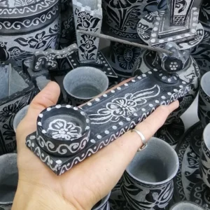 Handcrafted Stone Incense and Tealight Holder –Floral Carved Design for Serenity