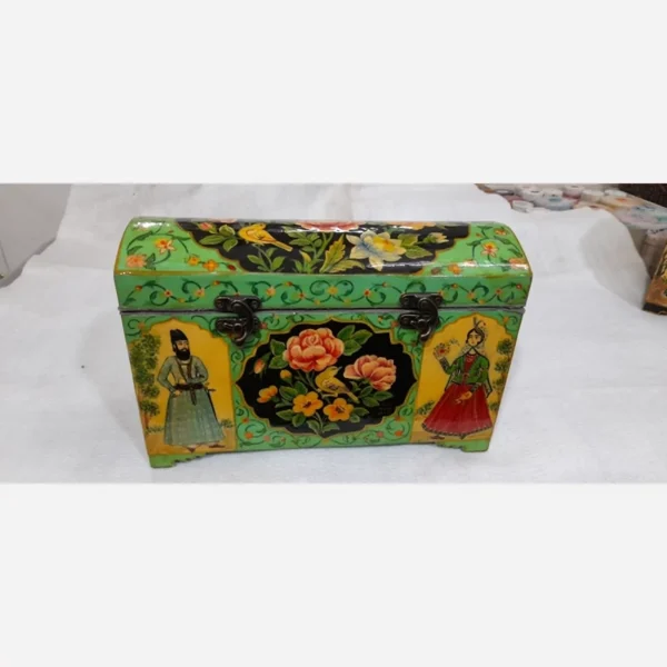 Handcrafted Wooden Jewelry Gift Box – Mineral-Painted, Velvet Lined, Persian-Inspired Pattern (2)