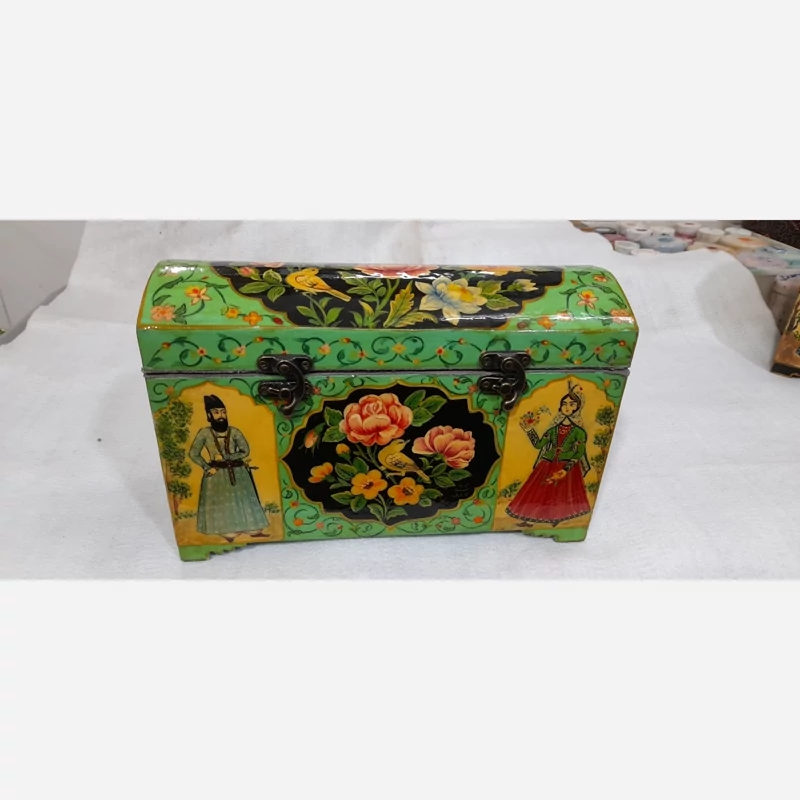 Main image of Handcrafted Wooden Jewelry Gift Box – Mineral-Painted, Velvet Lined, Persian-Inspired Pattern