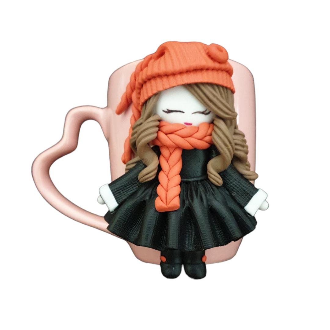Main image of Handmade Ceramic Mug Doll Autumn Design – Artistic Polymer Clay Decoration for Hot and Cold Drinks