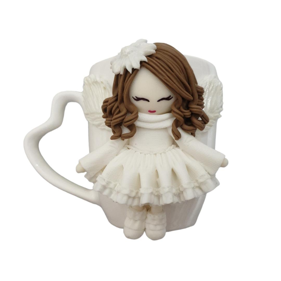 Main image of Handmade Ceramic Mug Featuring Angel Doll – Perfect Gift Idea & Polymer Clay Doll Design
