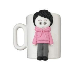 Handmade Ceramic Mug Featuring Boy Doll – Charming Polymer Clay Design, Ideal for Everyday Drinks