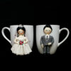 Handmade Ceramic Mug Set – Bride & Groom Figurines, Romantic Gift for Couples