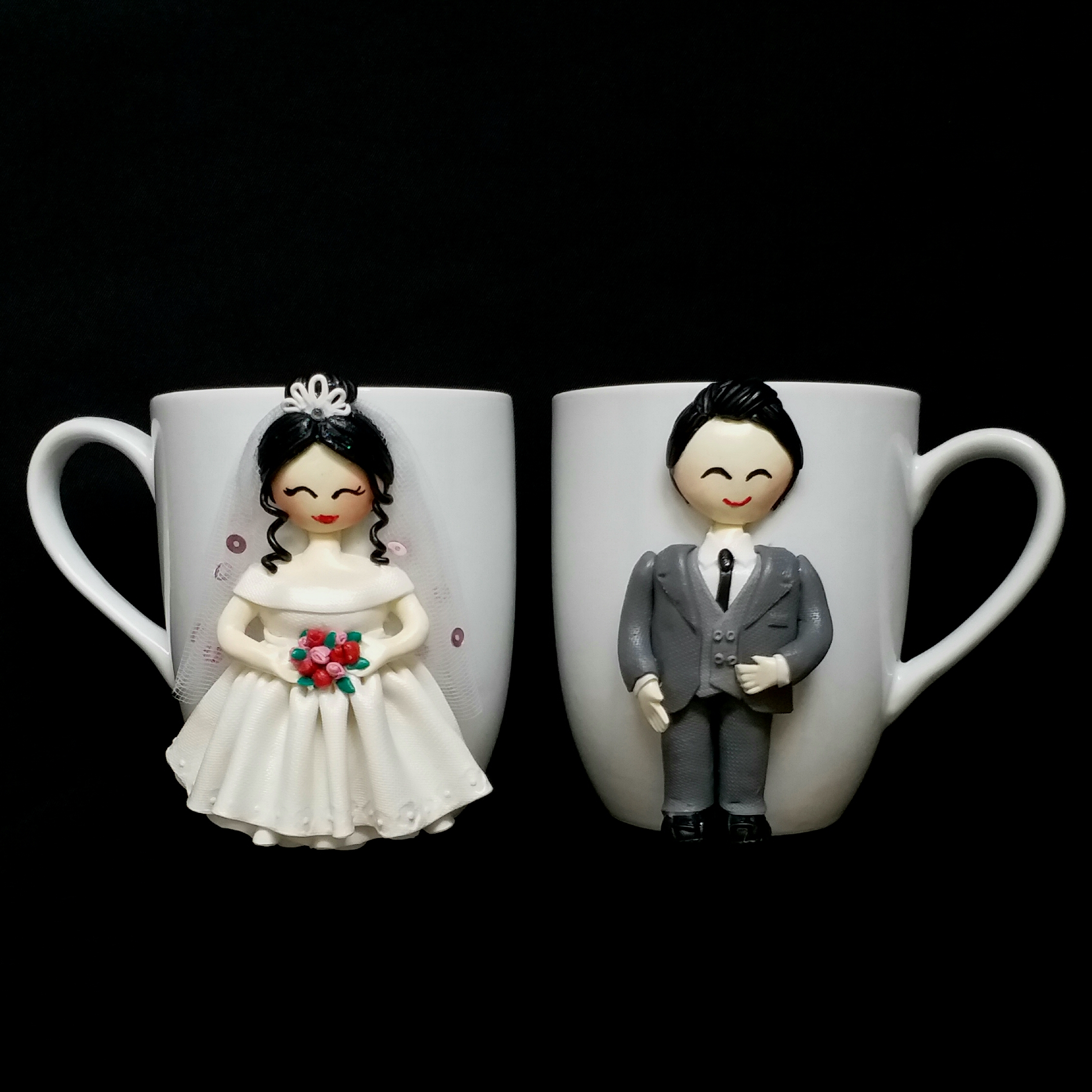 Main image of Handmade Ceramic Mug Set – Bride & Groom Figurines, Romantic Gift for Couples