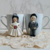 Thumbnail 2: Handmade Ceramic Mug Set – Bride & Groom Figurines, Romantic Gift for Couples