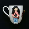 Handmade Ceramic Mug with Girl Photographer Figurine – Unifgque Polymer Clay Art for Hot & Cold Drinks