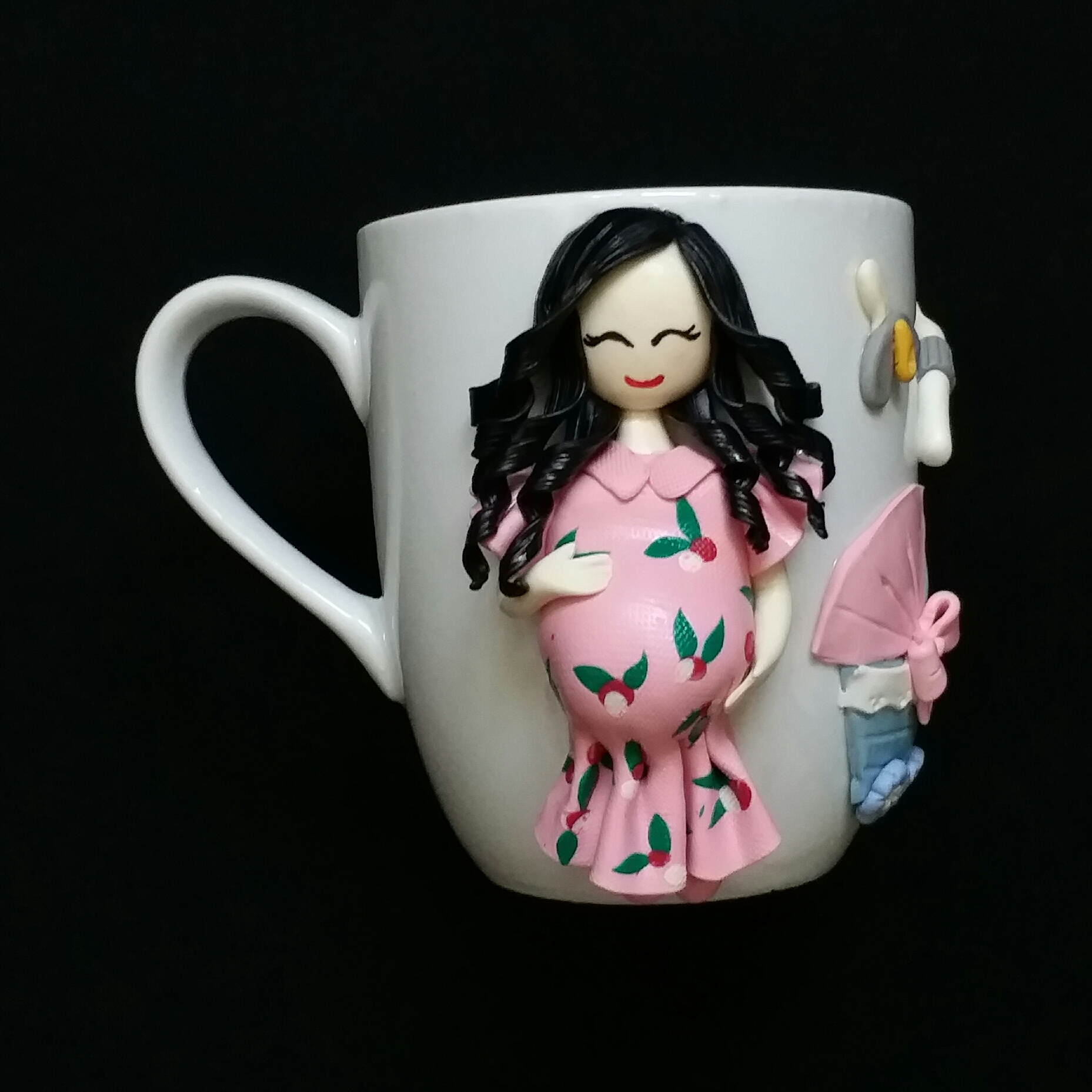 Main image of Handmade Ceramic Mug with Pregnant Woman Figure – Unique Polymer Clay Decoration for Hot & Cold Drinks