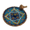 Handmade Persian Pottery Incense Holder – Round Shape with Hand-Painted Bird Design (1)
