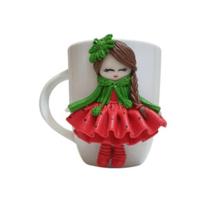 Handmade Yalda Ceramic Mug with Handcrafted Polymer Clay Doll – Artistic and Functional