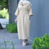 Thumbnail 3: Linen Kaftan Dress with Dual‑Style Sleeves and Removable Wide Belt and Notched Lapel