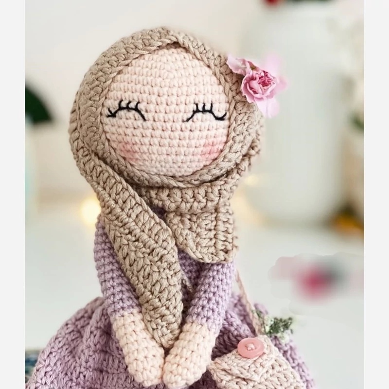 Amigurumi Handwoven Hijabi Crochet Doll – Girl in Modest Colorful Long Dress | Islamic Cultural Toy
