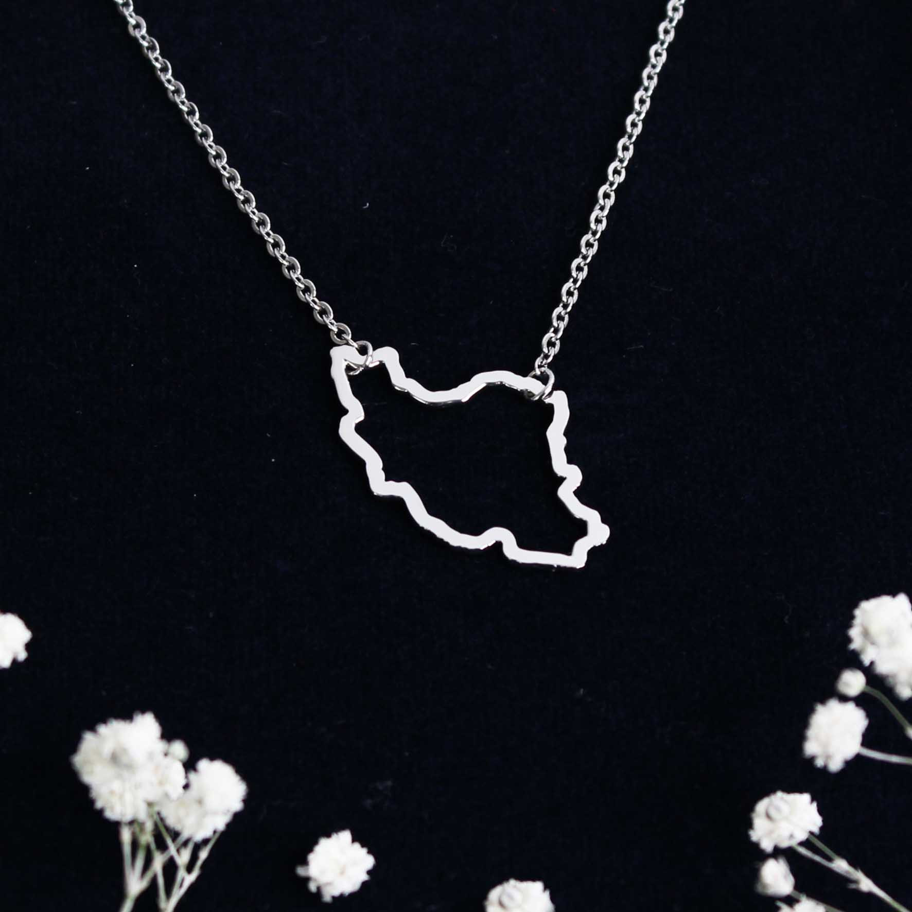Minimalist Iran Topographic Map Necklace – Stainless Steel