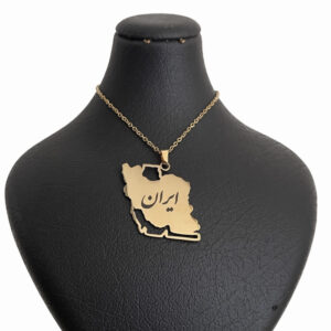 Steel Iran Map Necklace with Persian Script Pendant
