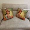 Thumbnail 2: Persian Art Velvet Pillow Cover - Printed Design of Girl Playing Daf, Ideal for Sofa & Living Room
