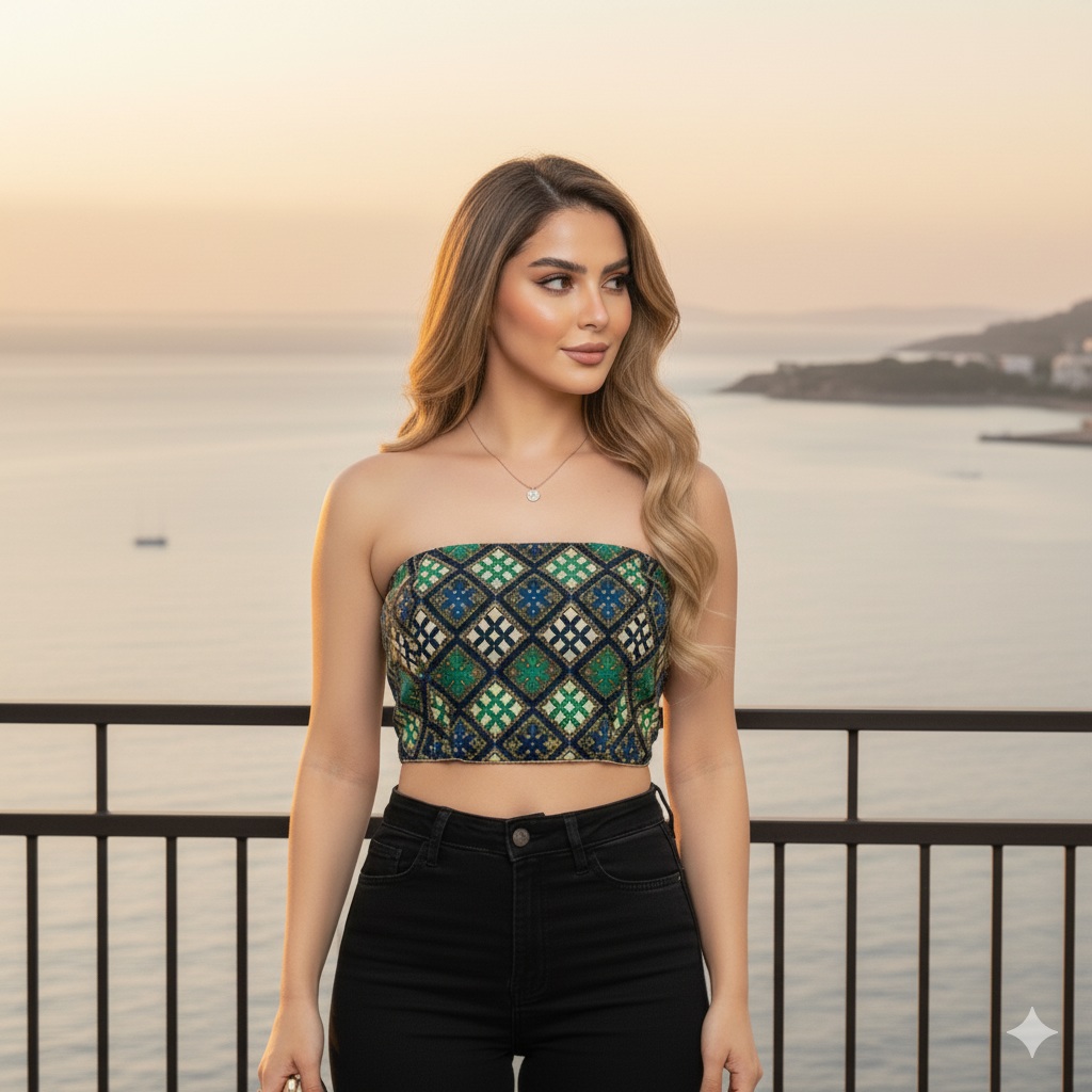 Main image of Balochi Hand-Embroidered Crop Top – Luxury Silk Thread, Timeless Persian Craftsmanship