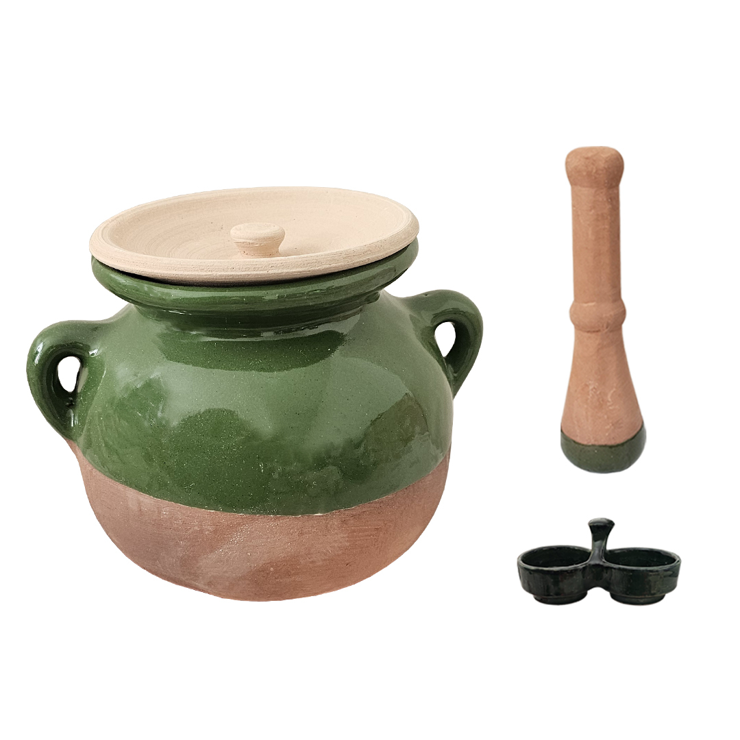 Main image of Persian Casserole Pottery Dizi Pot with Lid, Meat Masher & Salt Container – Complete Traditional Set