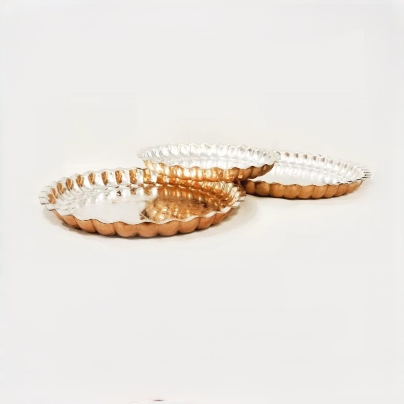 Persian Copper Platter Set of 3 – Geometric Pattern ,Ideal for Tea & Food Serving