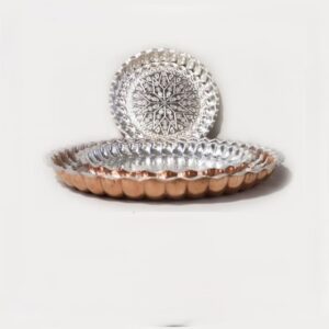 Persian Copper Platter Set of 3 – Geometric Pattern ,Ideal for Tea & Food Serving