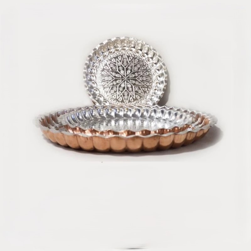 Main image of Persian Copper Platter Set of 3 – Geometric Pattern ,Ideal for Tea & Food Serving