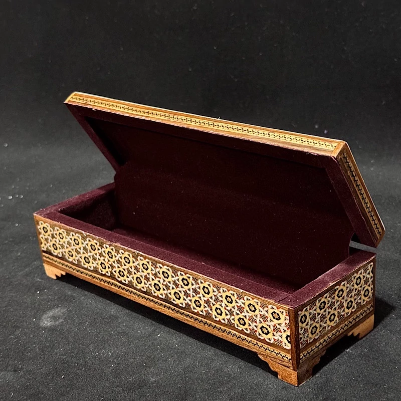 Persian Khatam Inlaid Wooden Hinged Pencil Box – Bird and Flower Artwork, Gift Ready