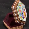 Thumbnail 2: Persian Khatam-Inlaid Wooden Jewelry Box with Bird and Flower Motifs