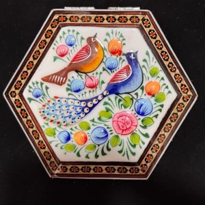 Persian Khatam-Inlaid Wooden Jewelry Box with Bird and Flower Motifs