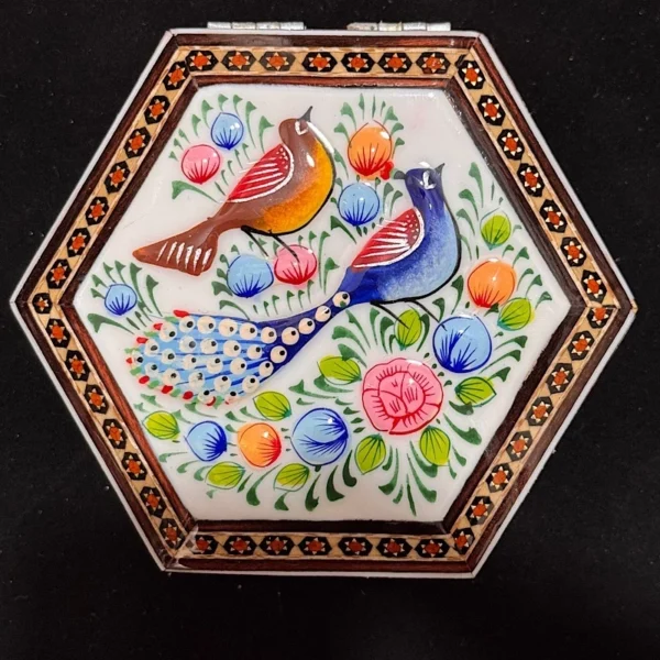 Persian Khatam-Inlaid Wooden Jewelry Box with Bird and Flower Motifs (2)