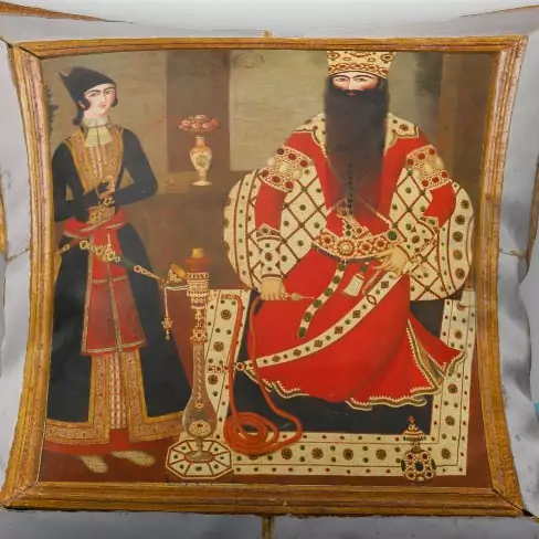 Persian Velvet Cushion Cover with Fath-Ali Shah Qajar Design – A Touch of Royal Persian Heritage