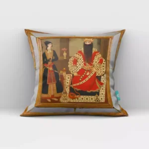Persian Velvet Cushion Cover with Fath-Ali Shah Qajar Design – A Touch of Royal Persian Heritage