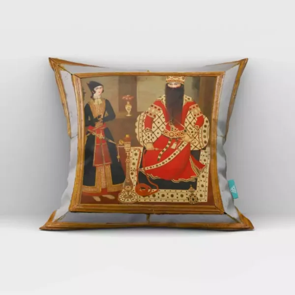 Persian Velvet Cushion Cover with Fath-Ali Shah Qajar Design – A Touch of Royal Persian Heritage (2)