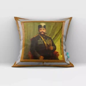 Persian Velvet Cushion Cover – Featuring Naser al-Din Shah Qajar, the Regal Qajar King, Reflecting the Elegance of Persian Royal Heritage