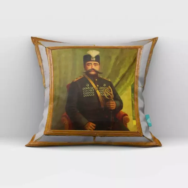 Persian Velvet Cushion Cover – Featuring Naser al-Din Shah Qajar, the Regal Qajar King, Reflecting the Elegance of Persian Royal Heritage (1)