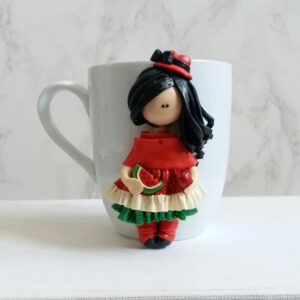 Persian Yalda-Themed Handmade Ceramic Mug with Artistic Polymer Clay Design