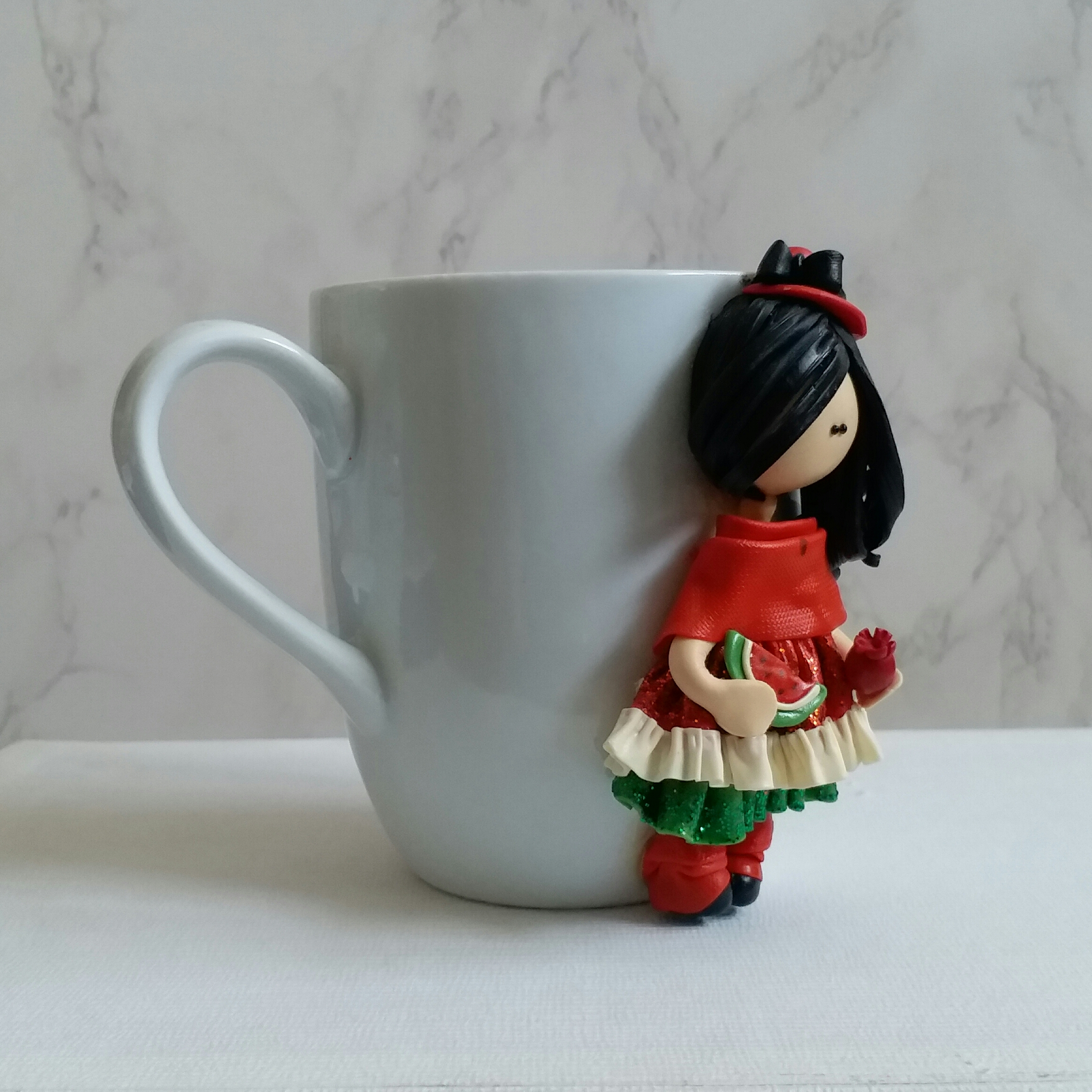 Persian Yalda-Themed Handmade Ceramic Mug with Artistic Polymer Clay Design