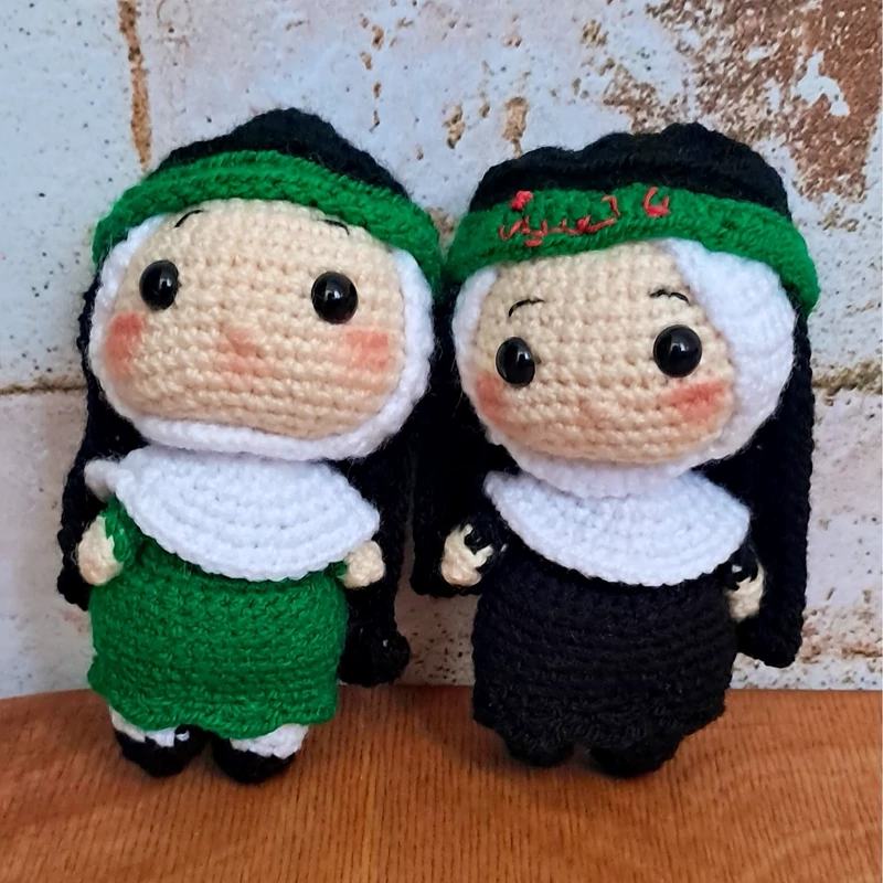 4-Piece Handwoven Amigurumi Hijab Crochet Doll – Muslim Girls with Islamic Headbands | Religious Gift Pack