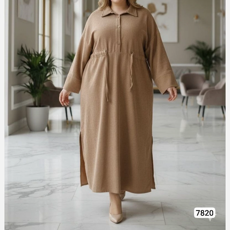 Main image of Solid Corduroy Kaftan Abaya for Women with Adjustable Waist Belt Suitable for Everyday Outing, Relaxed Gathering