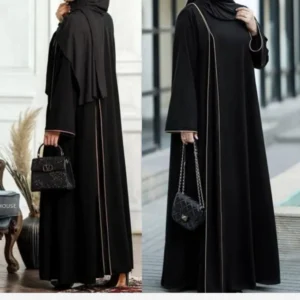 Solid Long Kaftan Abaya with Minimalist Vertical White Line – Lightweight and Comfortable