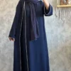 Thumbnail 6: Solid Long Kaftan Abaya with Minimalist Vertical White Line – Lightweight and Comfortable
